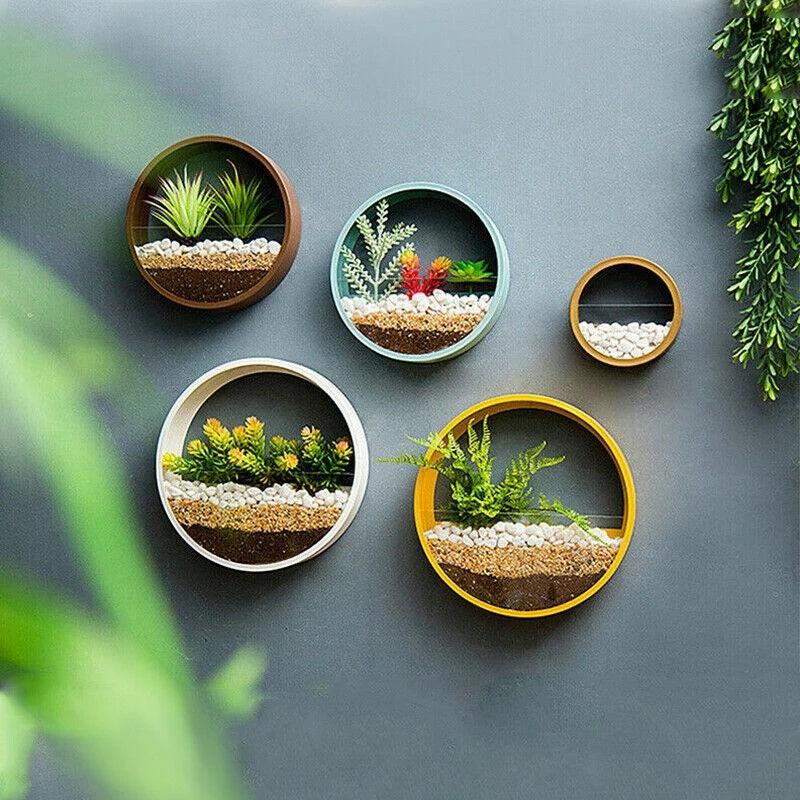 Round Iron Wall Vase Home Living Room Restaurant Hanging Basket Flower Pot Wall Decor Succulent Plant Planters Art Glass Vases Phantom of the Vogue