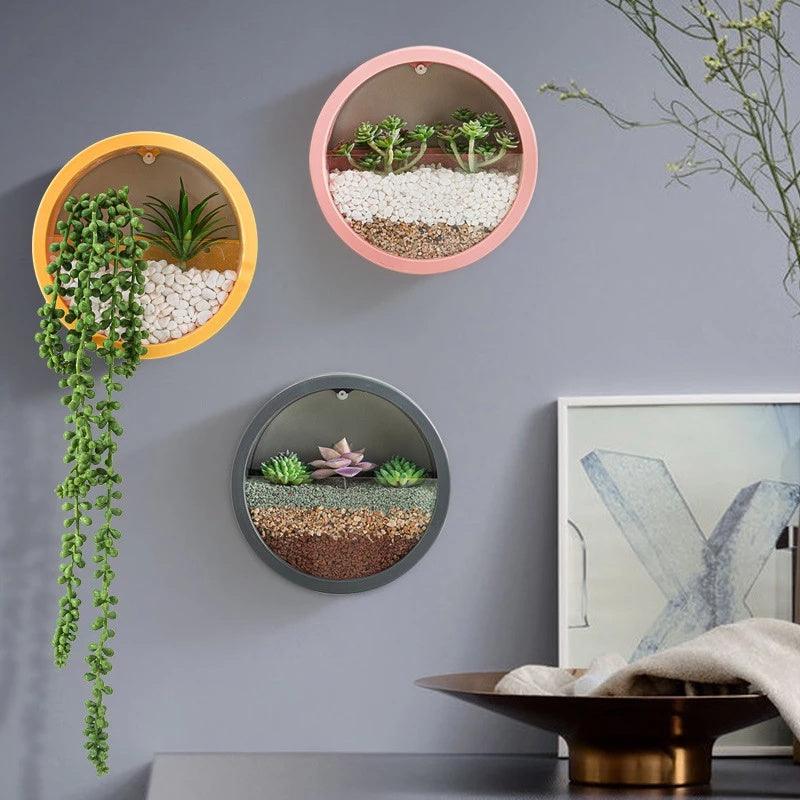 Round Iron Wall Vase Home Living Room Restaurant Hanging Basket Flower Pot Wall Decor Succulent Plant Planters Art Glass Vases Phantom of the Vogue